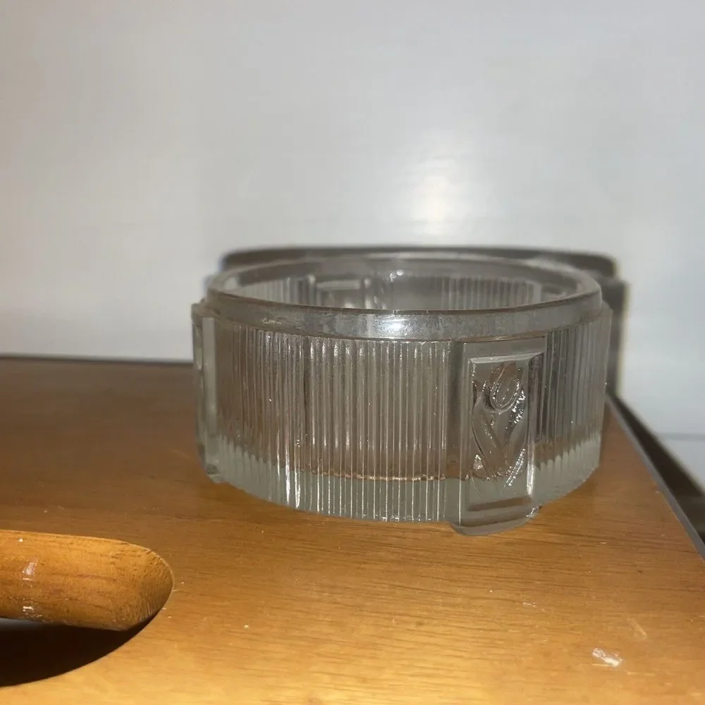 Vintage Vanity Footed Art Deco Ribbed Glass‎ Powder Jar trinket
